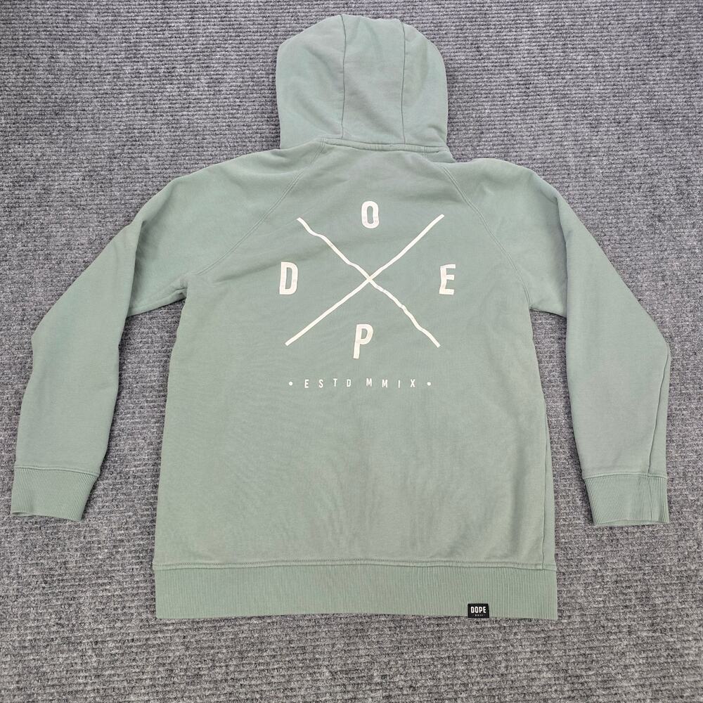 Dope Hoodie Men’s Large Sage Green Pullover Logo Sweatshirt